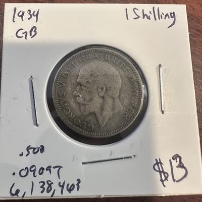 1934 Great Britain 1 Shilling 505 Silver
