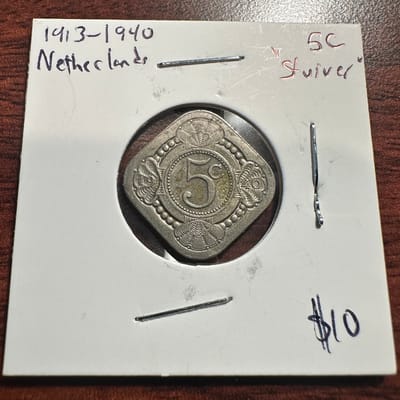 1913-1940 Netherlands 5c Stuiver