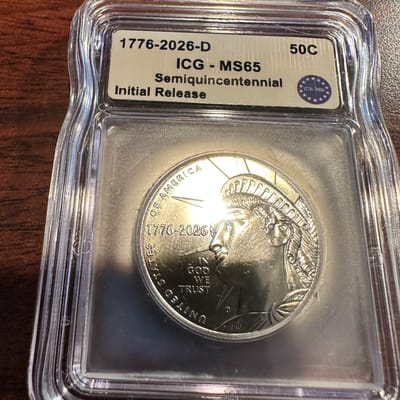 1776-2026-D 50C ICG MS65 Initial Release half $