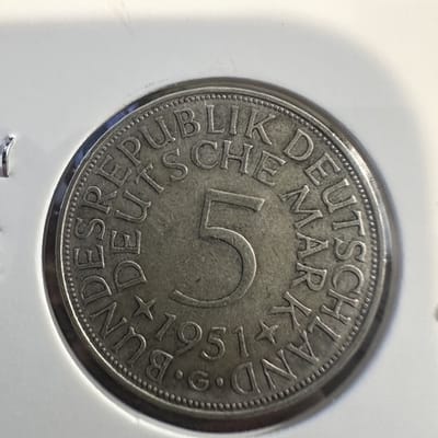 1951-G Germany 5 Deutsch Marks .625 - additional view