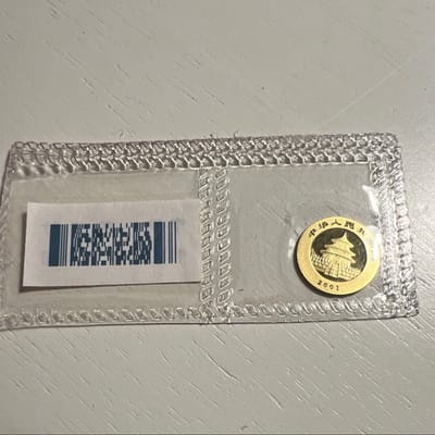 2001 China Panda Gold 1 Yuan PRC 1/20oz In OGP