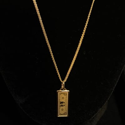 18K Italian Gold $100 Bill Pendant Necklace 4.03g