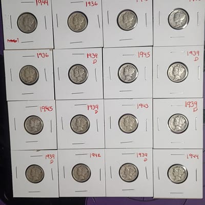 Lot of 16 90% Silver  Mercury Dimes