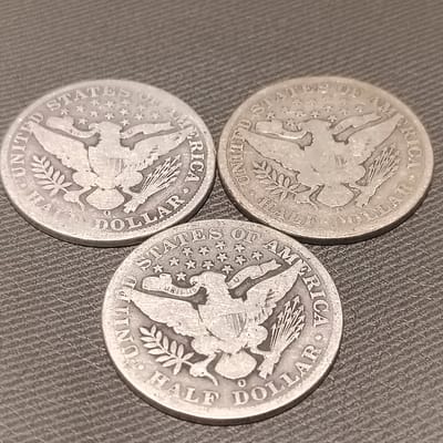 Below Spot!! 1908 D & O 1904 O Barber Half Dollars - additional view
