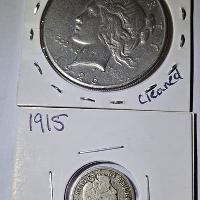 1926 S peace dollar and 1915 barber dime