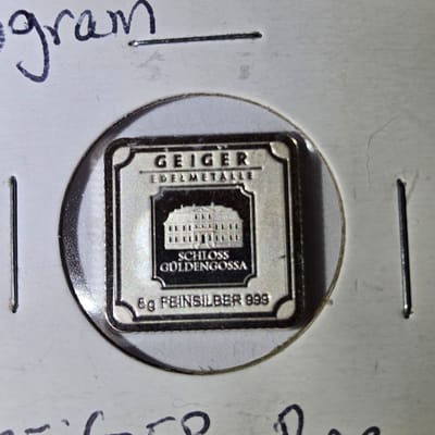 5 gram grieger bar and a 1/5 oz troy 999 silver - additional view