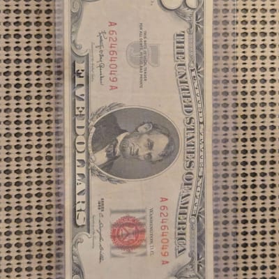 $5 RED SEAL NOTE POSSIBLE ERROR ON REVERSE - additional view