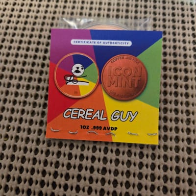 Cereal guy icon mint 999 colorized copper round