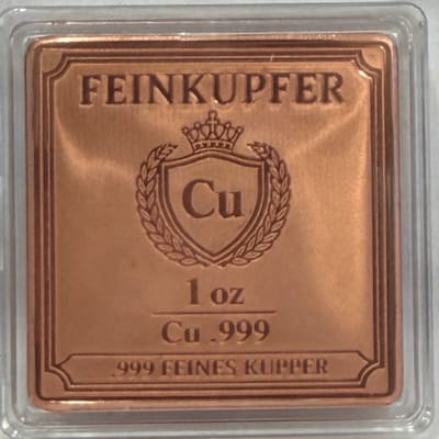 1 oz .999 Copper Square Bar – Feinkupfer Cu Shield