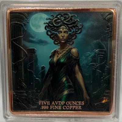 5 oz .999 Copper Square – Colorized Medusa - additional view