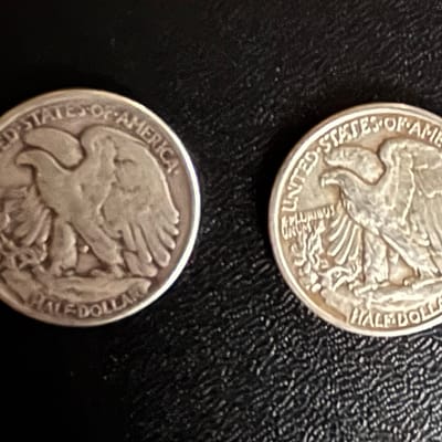 Lot of 2 Walking Liberty Half Dollars–1943 & 1946 - additional view