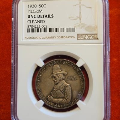 1920 50C PILGRIM NGC UNC DETAILS CLEANED