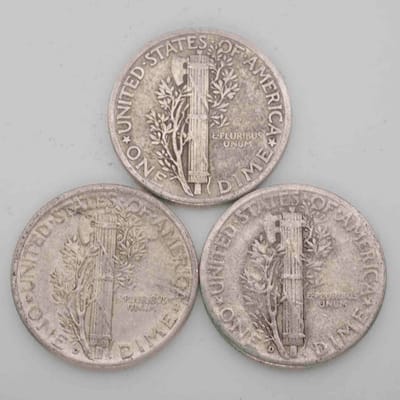 SPOT Random Year Lot Of 3 Mercury Silver Dimes  - additional view
