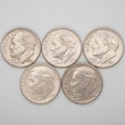 SPOT Random Year Lot Of 5 Roosevelt Silver Dimes