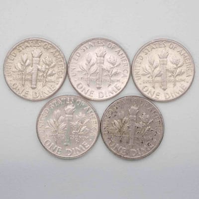 SPOT Random Year Lot Of 5 Roosevelt Silver Dimes - additional view