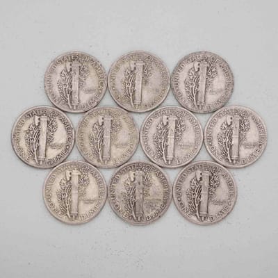 SPOT Random Year Lot Of 10 Mercury Silver Dimes - additional view