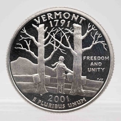 2001 Vermont Proof Silver Quarter 90%