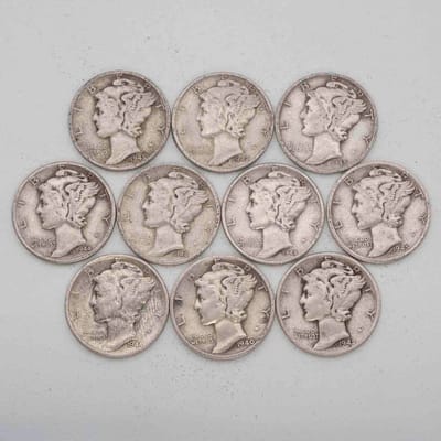 SPOT Random Year Lot Of 10 Mercury Silver Dimes