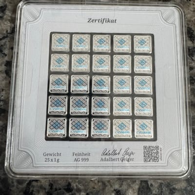 25G sheet (25X 1g)  .999 fine silver Geiger bars - additional view