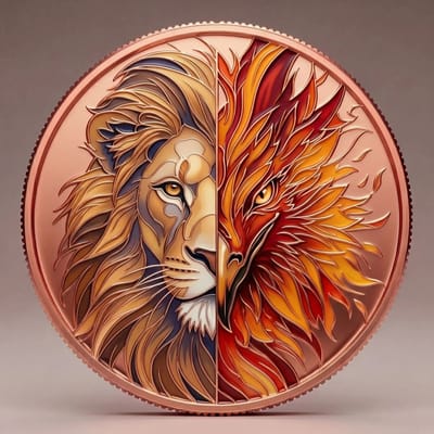5 OZ COLORIZED LION/PHOENIX  .999 FINE COPPER ROUND