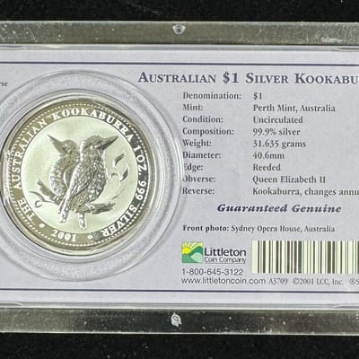 2001 Australia 1 Oz .999 Fine Silver Kookaburra $1 - additional view