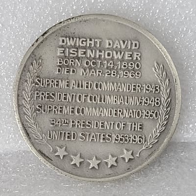 1969 Dwight D Eisenhower 92.5 Silver Commemorative Medal 1.25oz ASW - additional view