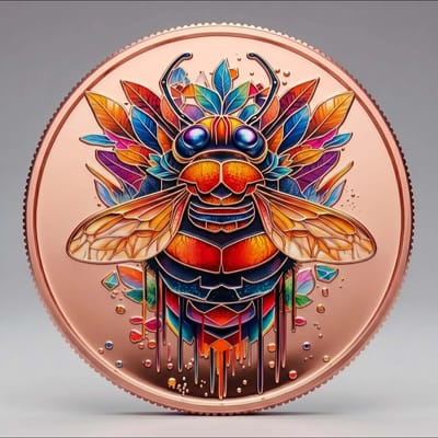 5 OZ COLORIZED BEE  .999 FINE COPPER ROUND