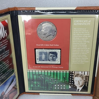 1990 Commemorative JFK Stamp & Half Dollar coin