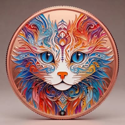 5 OZ COLORIZED CAT/KITTEN .999 FINE COPPER ROUND
