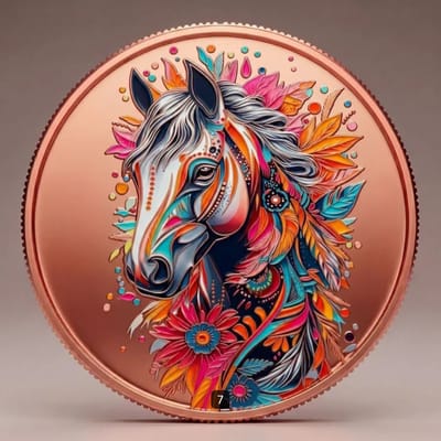 5 OZ COLORIZED HORSE  .999 FINE COPPER ROUND
