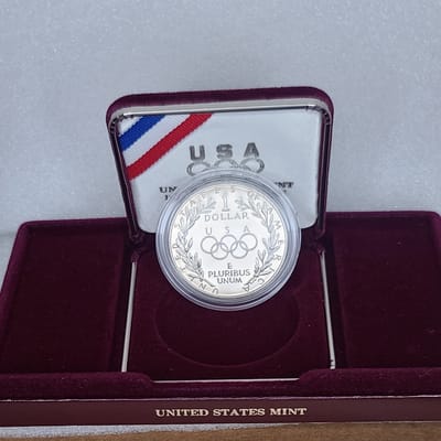 1988 US Olympics Proof Silver Dollar With Box wCOA