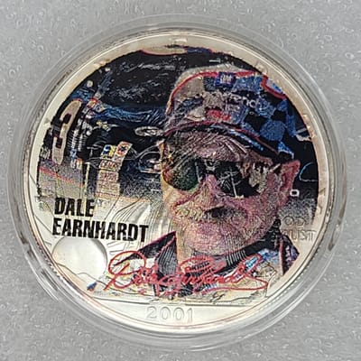 2001 DALE EARNHARDT 1 OZ AMERICAN SILVER EAGLE COIN IN BOX WITH COA