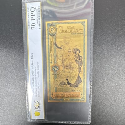 2025 Utah Goldbacks Alpine $5 Goldback Currency Note PCGS 70 PPQ