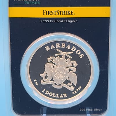 First Strike 2023 Barbados Seahorse 1 oz .999 Fine Silver MD® Premier + PCGS - additional view