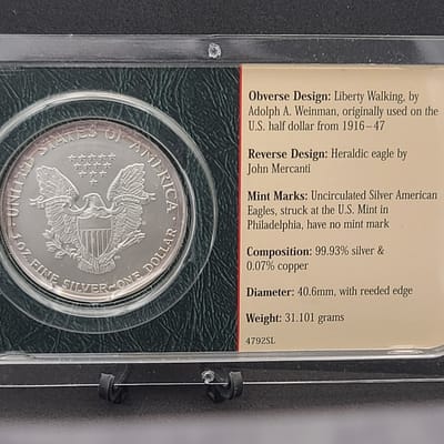 2001 American Silver Eagle 1 oz .999 Fine Silver  - additional view