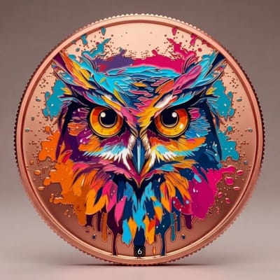 5 OZ COLORIZED OWL  .999 FINE COPPER ROUND