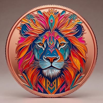 5 OZ COLORIZED LION  .999 FINE COPPER ROUND