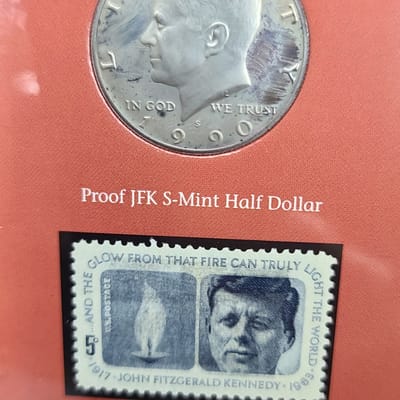 1990 Commemorative JFK Stamp & Half Dollar coin - additional view