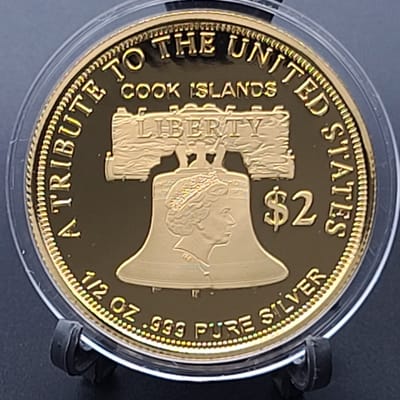 2021 Cook Islands American Double Eagle .999 Pure Silver Proof Coin GOLD Gilded - additional view