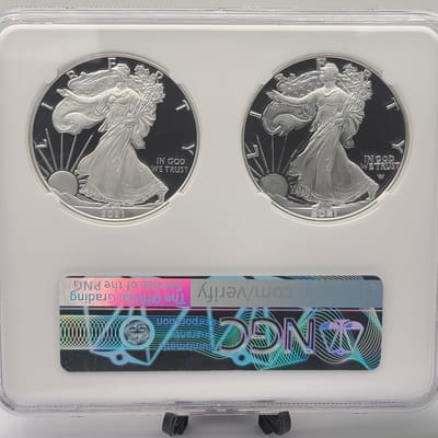 2022 & 2021  W NGC PF70 $1 Type 1 & 2 T2 T1, Silver Eagle Congratulations Set - additional view