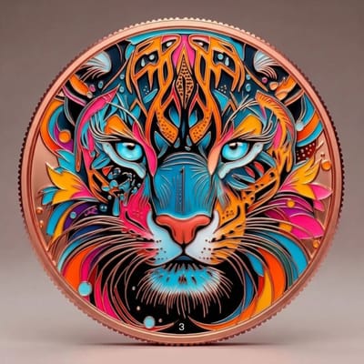 5 OZ COLORIZED JAGUAR  .999 FINE COPPER ROUND