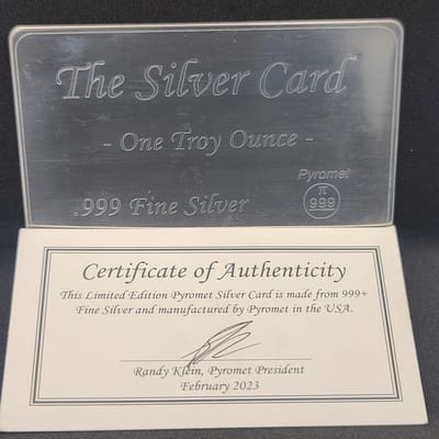 Pyromet 1 Troy Oz .999 Fine Silver Card w/COA - additional view