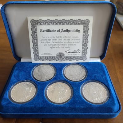 Morgan Dollar 5 Piece Set with COA