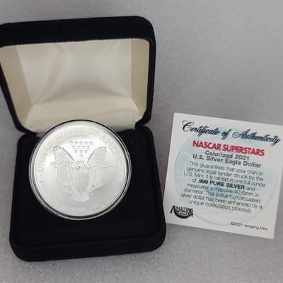 2001 DALE EARNHARDT 1 OZ AMERICAN SILVER EAGLE COIN IN BOX WITH COA - additional view