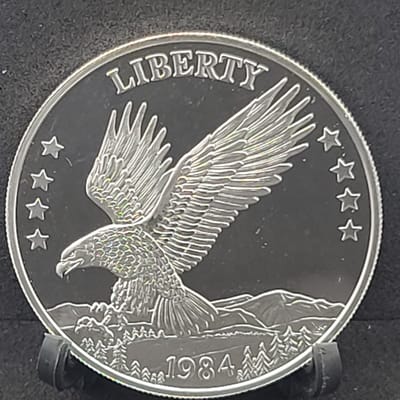 1984 Olde New England Mint Double Eagle Proof Round 1 Troy oz.999 Silver/Capsule