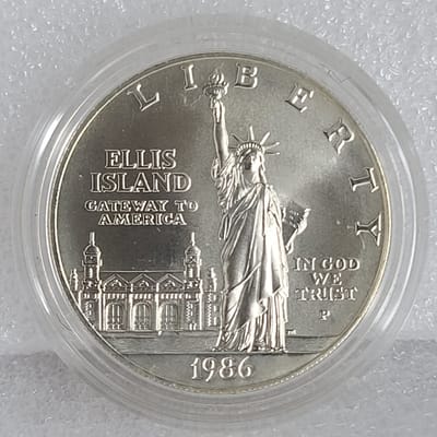 1986 US Liberty Ellis Island Silver Proof Dollar - additional view