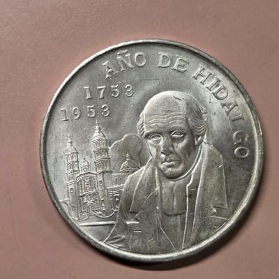 Mexican Silver 1953 5 Peso Centennial Hidalgo