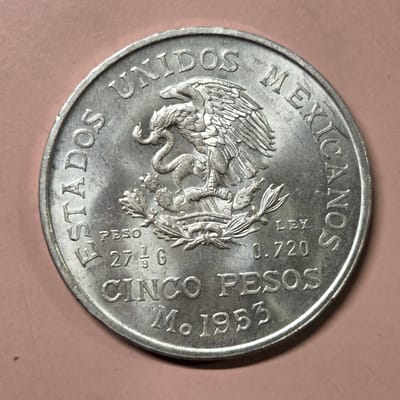 Mexican Silver 1953 5 Peso Centennial Hidalgo - additional view