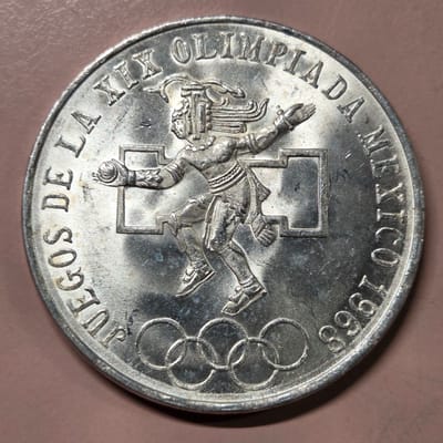 Mexican 1968 25 peso silver coin olympics