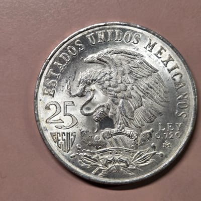 Mexican 1968 25 peso silver coin olympics - additional view
